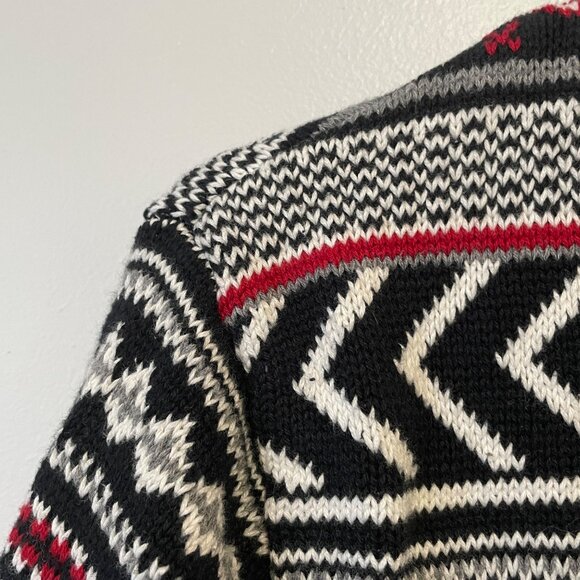 Chaps Cotton Half-Zip Mens Sweater With Nordic Pattern In Black White & Red - Si - Picture 7 of 7